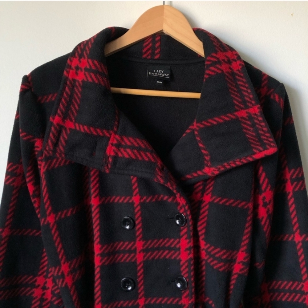 Lady Hathaway Red and Black Plaid Fleece Peacoat Medium - Picture 5 of 5